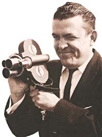Hank Henry was one of the area's pioneers in television news reporting, shown here with a 16-mm film camera that predated video news gathering. Photo courtesy KTMT.